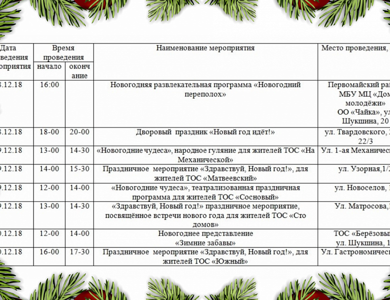 Новогодние мероприятия, которые пройдут в Первомайском районе