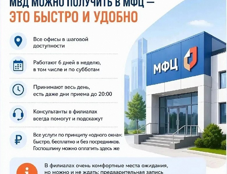 Самые популярные услуги можно получить в МФЦ!