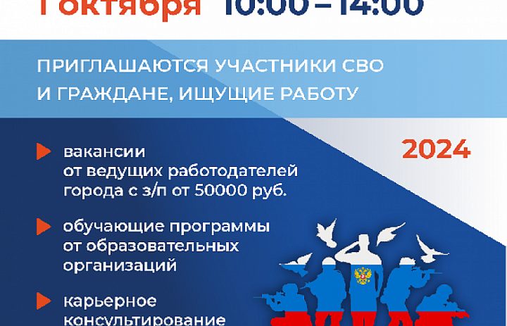 Городская ярмарка трудоустройства 1 октября 2024 года с 10:00 до 14:00